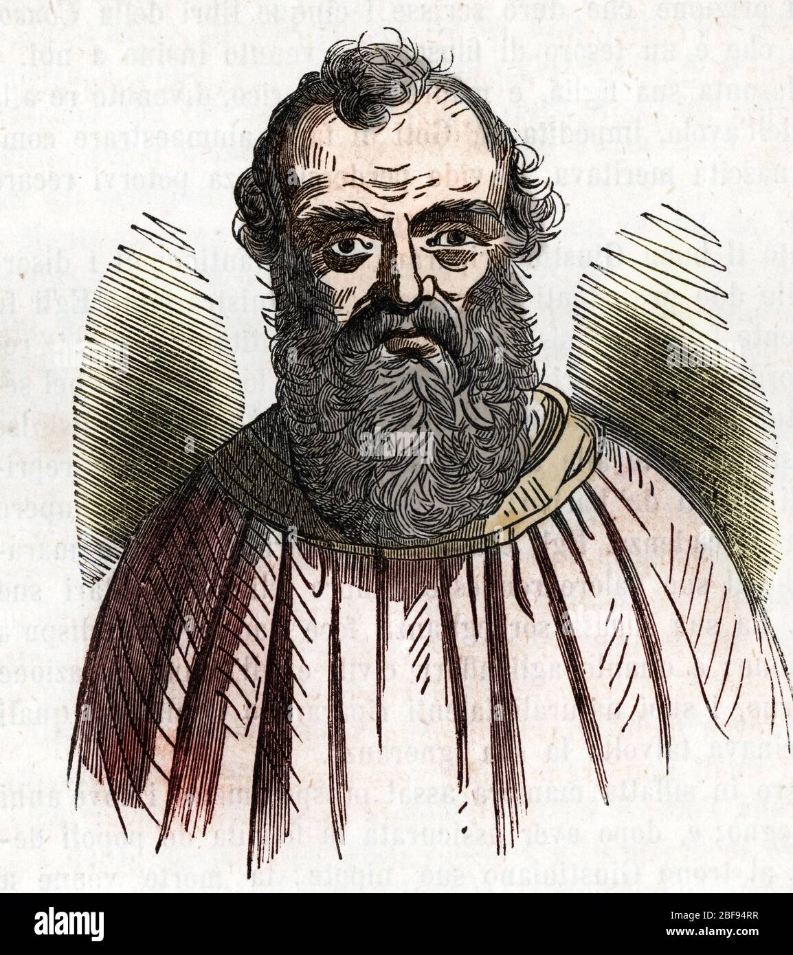 Portrait du philosophe italien Boece (Boezio, Boetius) (475-520) dessin tiree de 'i misteri del vaticano' de Franco Mistrali 1843 Collection privee Foto Stock