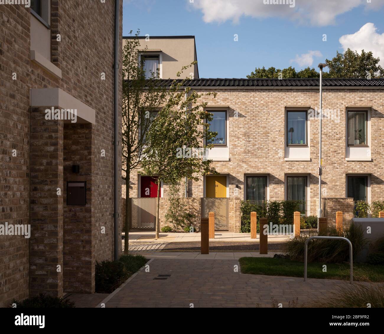 Vista dal cortile paesaggistico. Goldsmith Street, Norwich, Regno Unito. Architetto: Mikhail Riches, 2019. Foto Stock