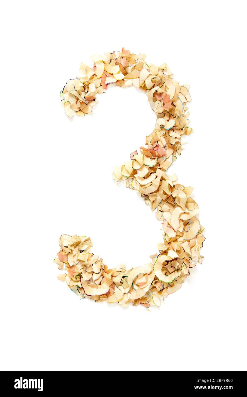 Numero 3 fatto di matita rasature per il vostro progetto. Foto Stock