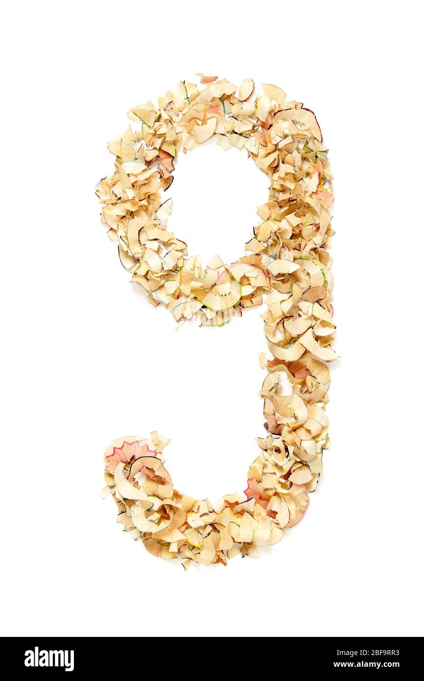 Numero 9 fatto di matita rasature per il vostro progetto. Foto Stock