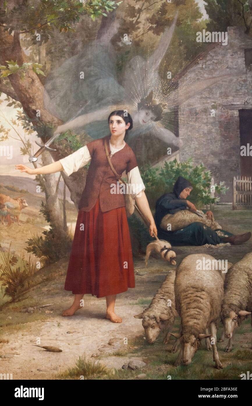 La Storia di Giovanna d'Arco, Giovanna d'Arco ascolta le voci in Domremy, dipinto nel 1889 da Jules Lenepveu. Foto Stock