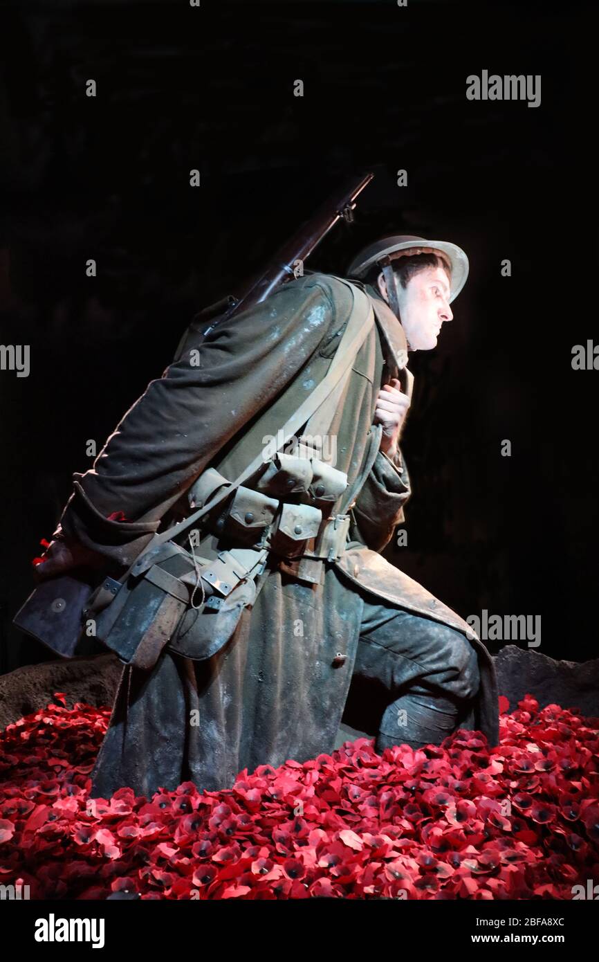 Mostra di Gallipoli ." La scala della nostra guerra". Te Papa Tongarewa . Wellington Museum.Exhibition of Weta workshop giganti figure in vetroresina/silicone. Foto Stock