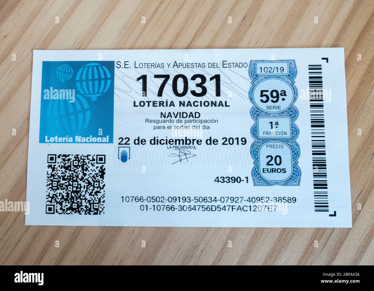 Biglietto per lotteria per 'El Gordo' (il grande/il grasso) la lettera di Natale in Spagna. Uno dei più grandi al mondo. Foto Stock