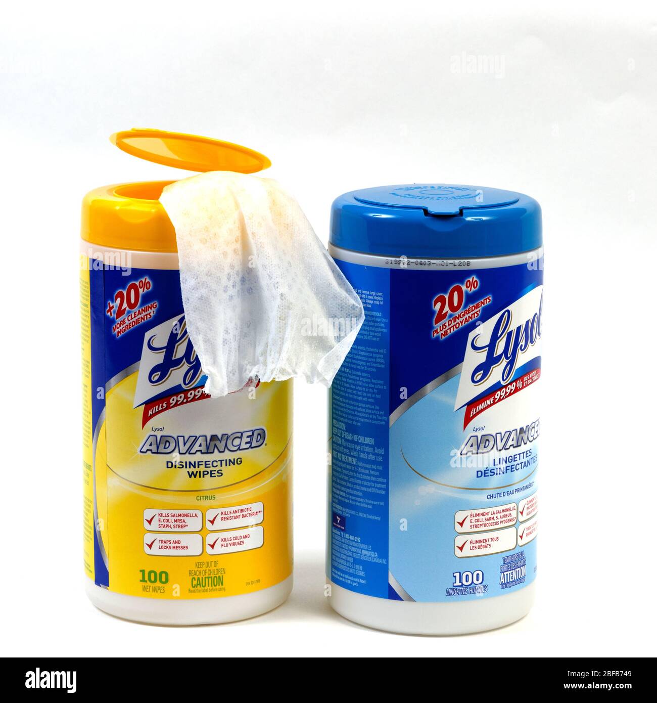 Salviette detergenti chimiche per la disinfezione. Foto Stock