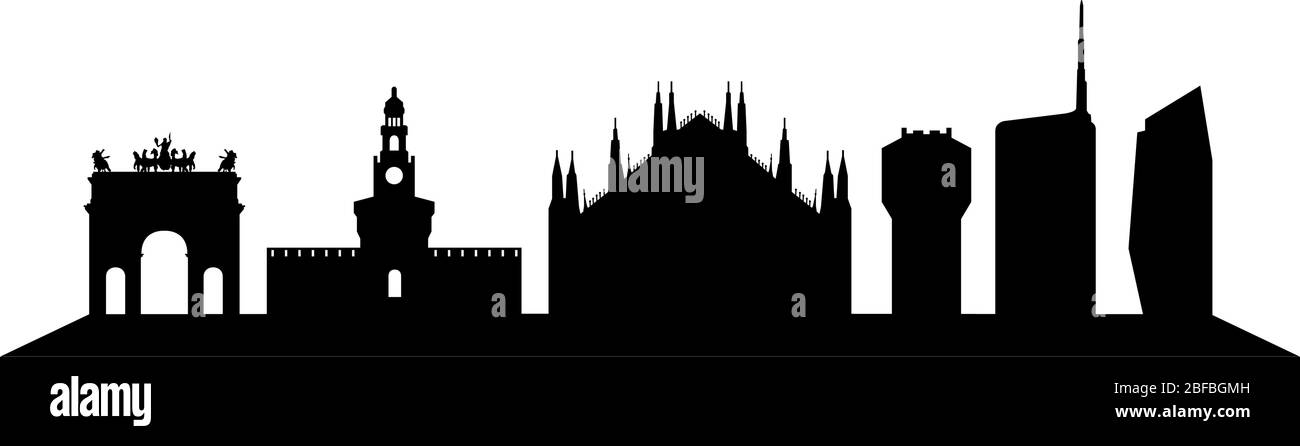 Icona dello skyline di Milano illustrata in vettore su sfondo bianco Illustrazione Vettoriale