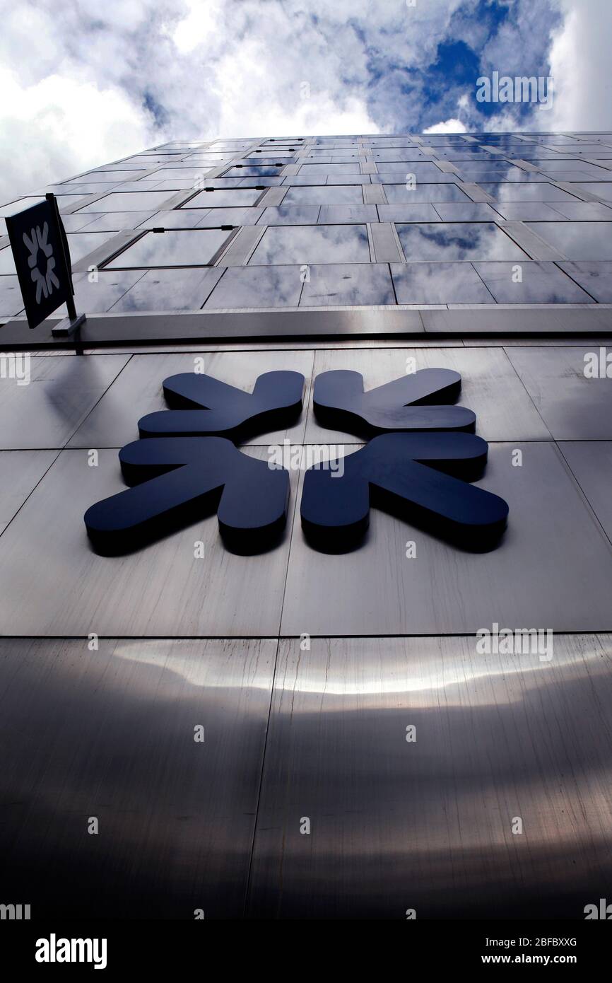 Branding RBS al di fuori di una filiale nel centro di Londra. Foto Stock