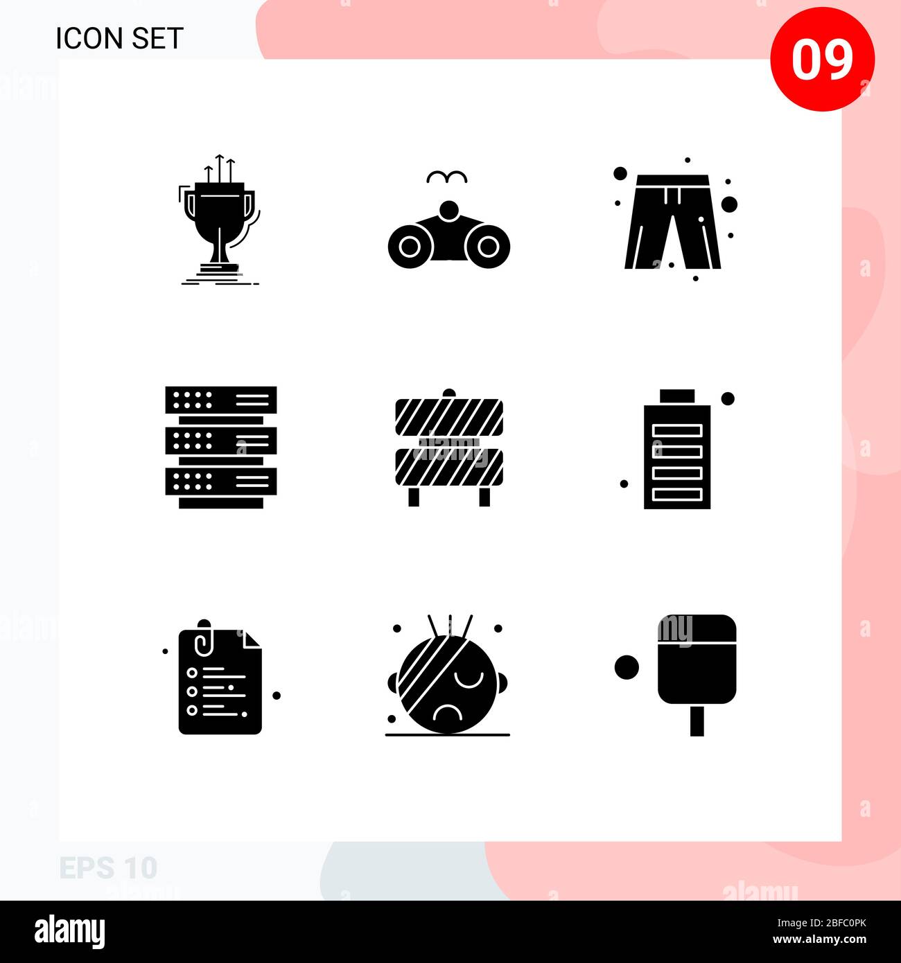 Set moderno di 9 glifi solidi e simboli come barriera, stoccaggio, vacanza, rack, vestire per giocatore elementi Editable Vector Design Illustrazione Vettoriale