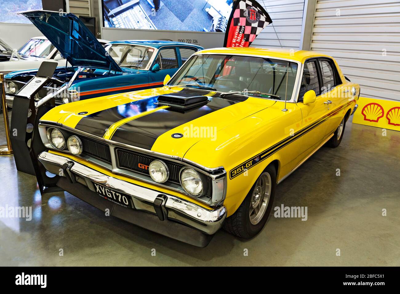 Automobili / Australiano fatto 1970 Ford Falcon XY 351 GT esposto ad un Motor show a Melbourne Victoria Australia. Foto Stock