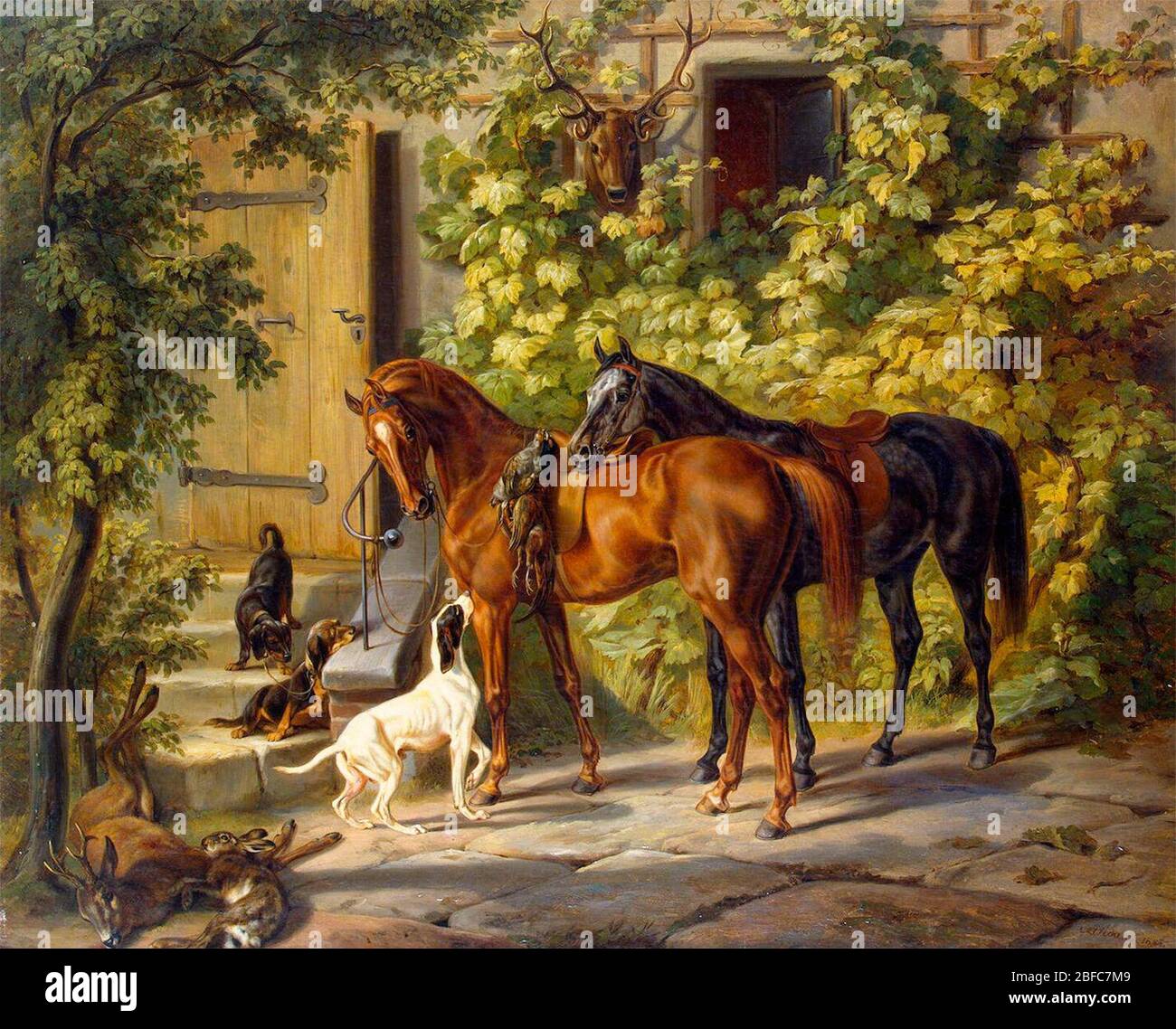 Cavalli al Porch - Albrecht Adam, 1843 Foto Stock