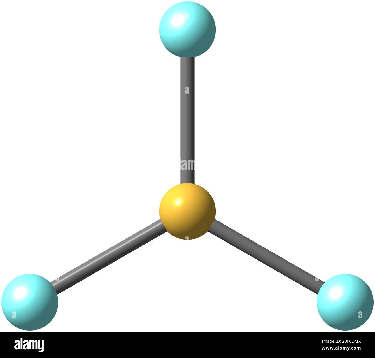 Il trifluoruro di boro è il composto inorganico di formula BF3. Questo gas tossico pungente incolore forma fumi bianchi nell'aria umida Foto Stock