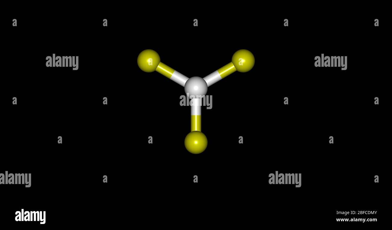 Il trifluoruro di boro è il composto inorganico di formula BF3. Questo gas tossico pungente incolore forma fumi bianchi nell'aria umida Foto Stock