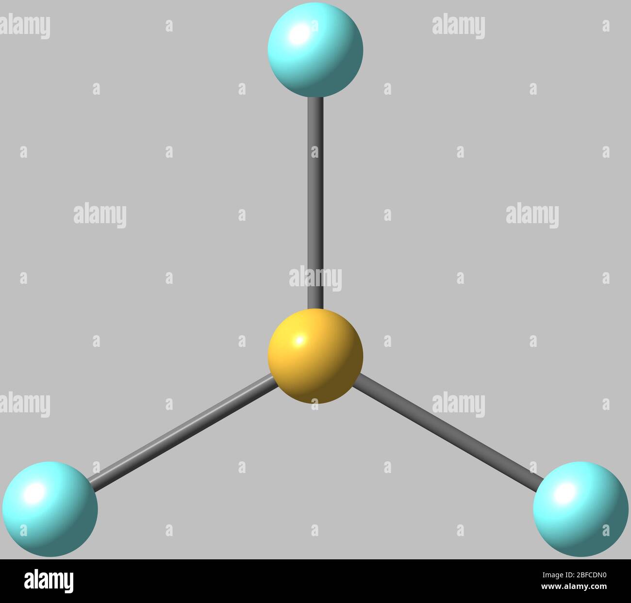 Il trifluoruro di boro è il composto inorganico di formula BF3. Questo gas tossico pungente incolore forma fumi bianchi nell'aria umida Foto Stock