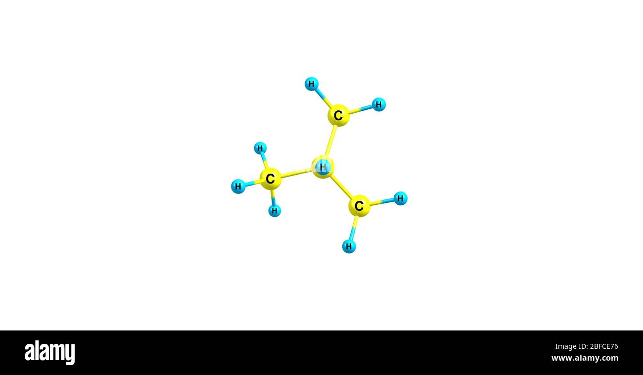 Isobutano o metilpropano è un composto chimico di formula molecolare C4H10 Foto Stock