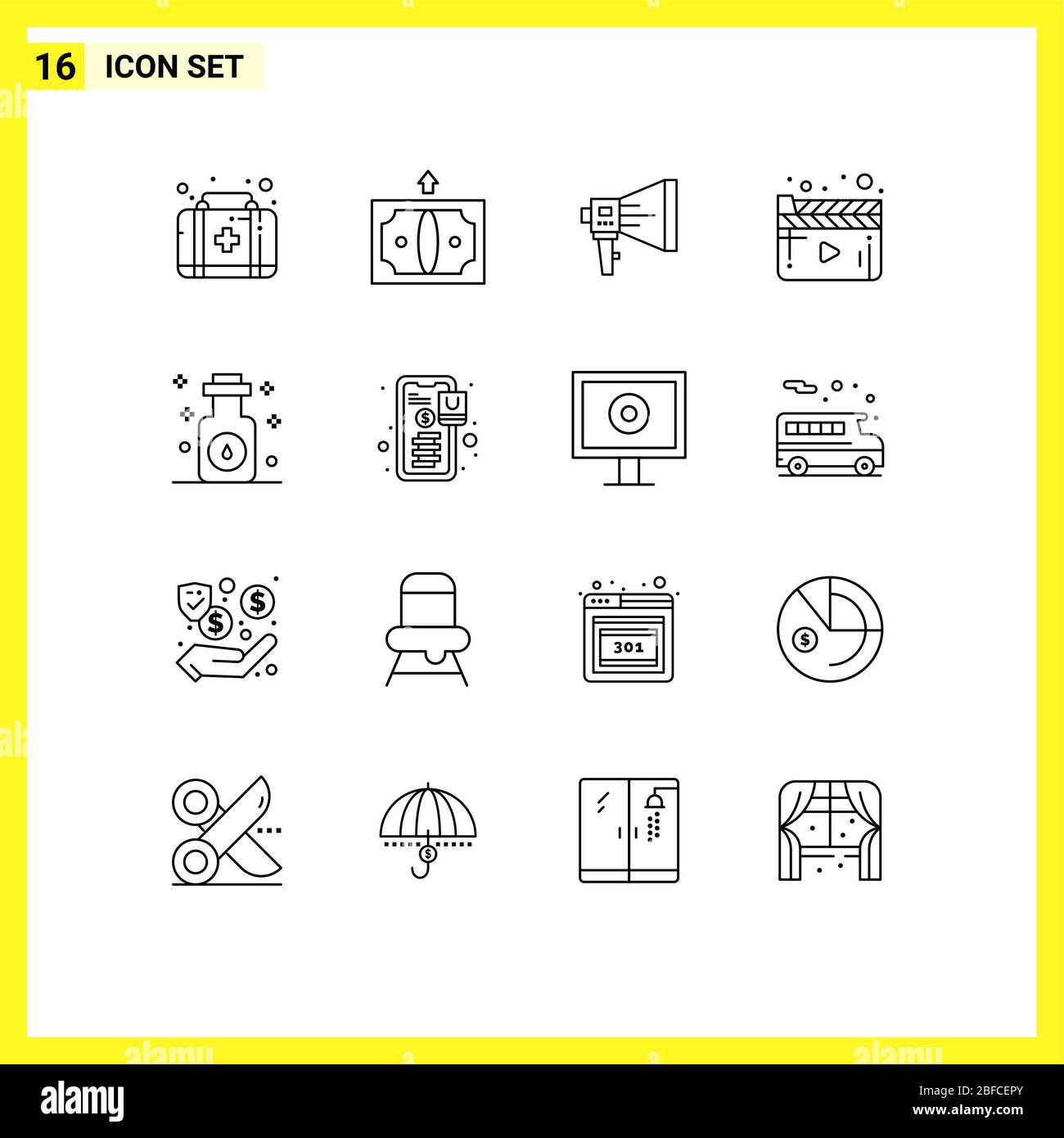 Set moderno di 16 contorni e simboli come video, film, digitale, cinema, speaker Editable Vector Design Elements Illustrazione Vettoriale