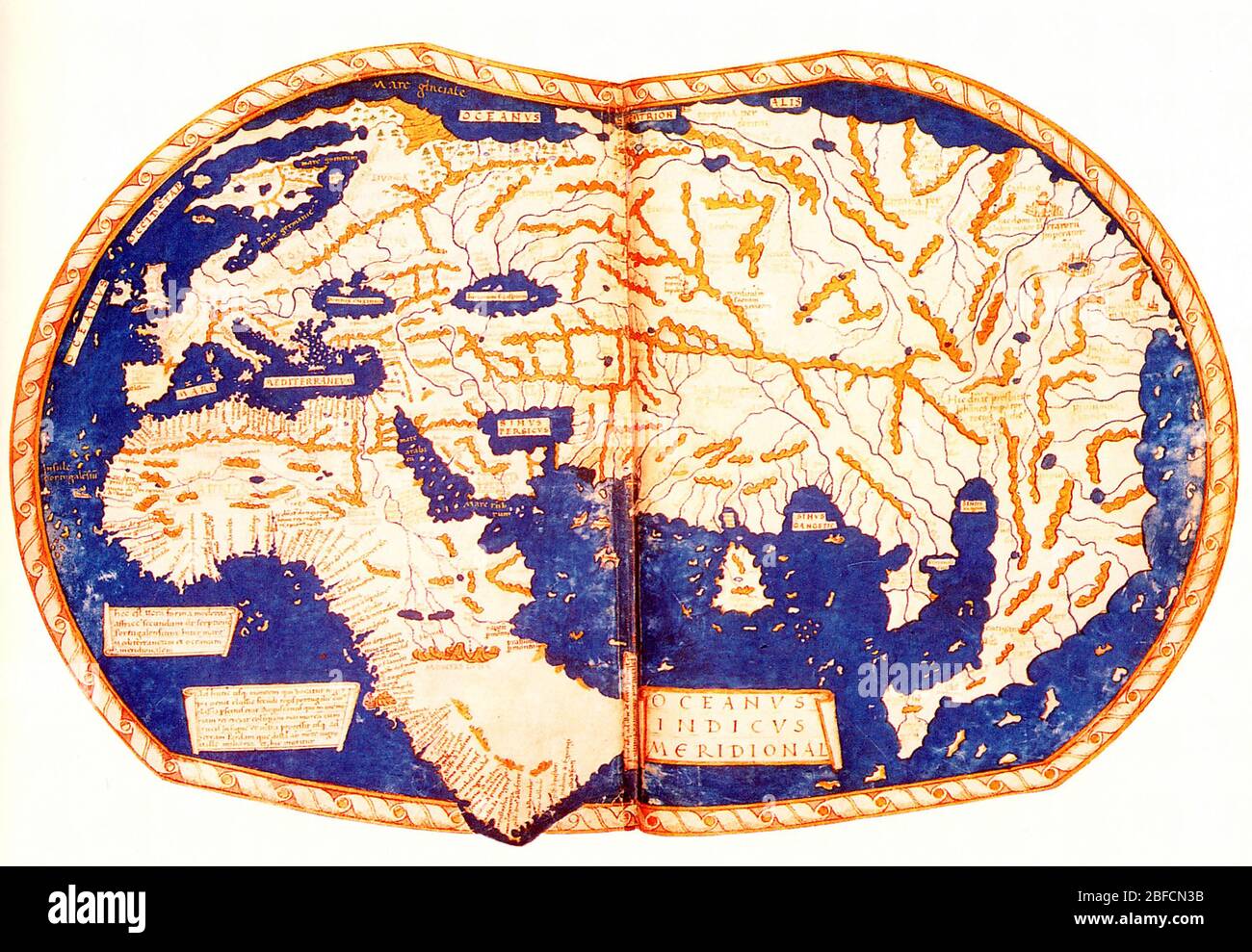MAPPA del mondo DI HENRICUS GERMANUS cartografo tedesco nel 1489 Foto Stock