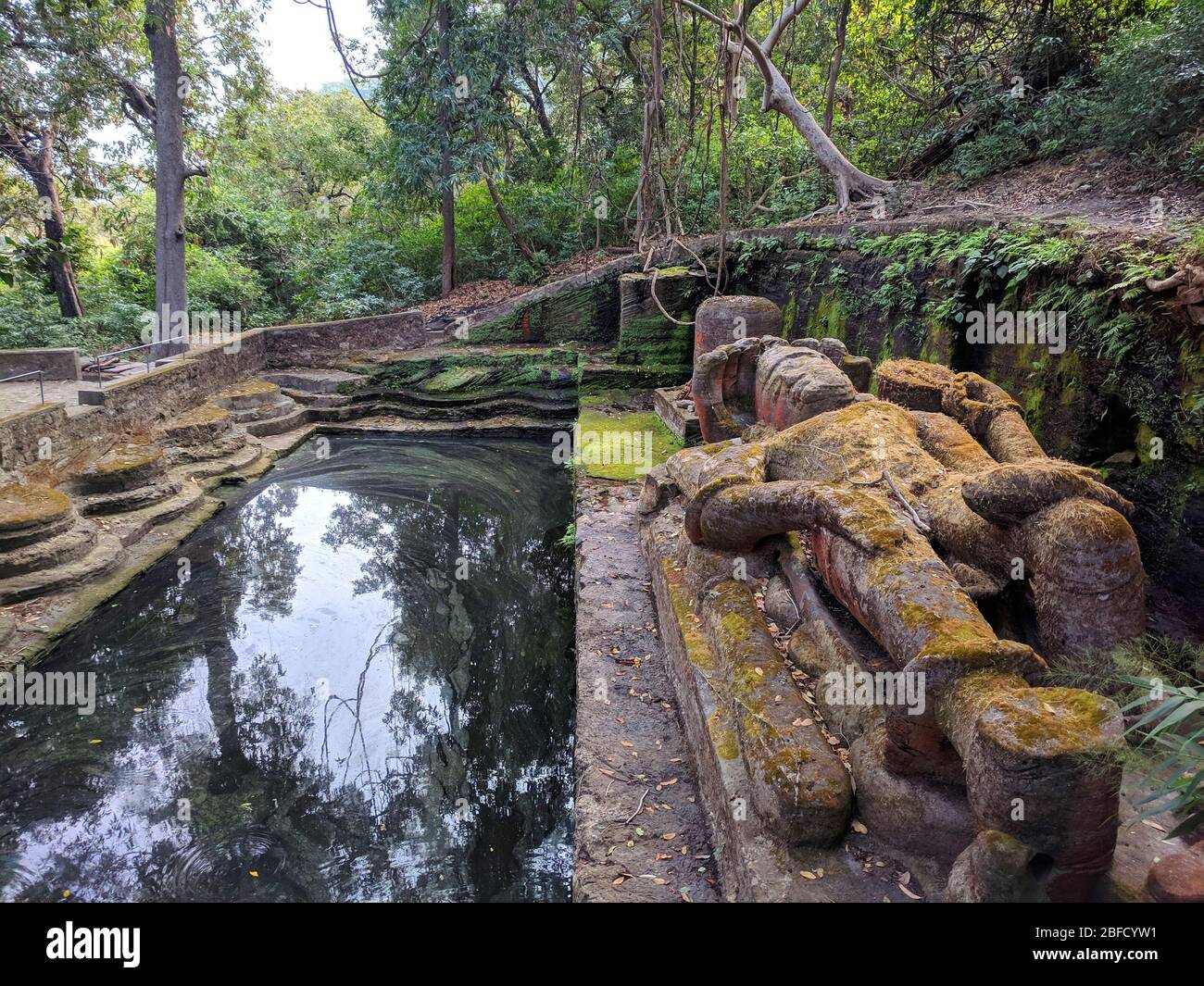 Un quadro paesaggistico delle rovine storiche del Parco Nazionale di Bandhavgarh, Madhya Pradesh, India Foto Stock