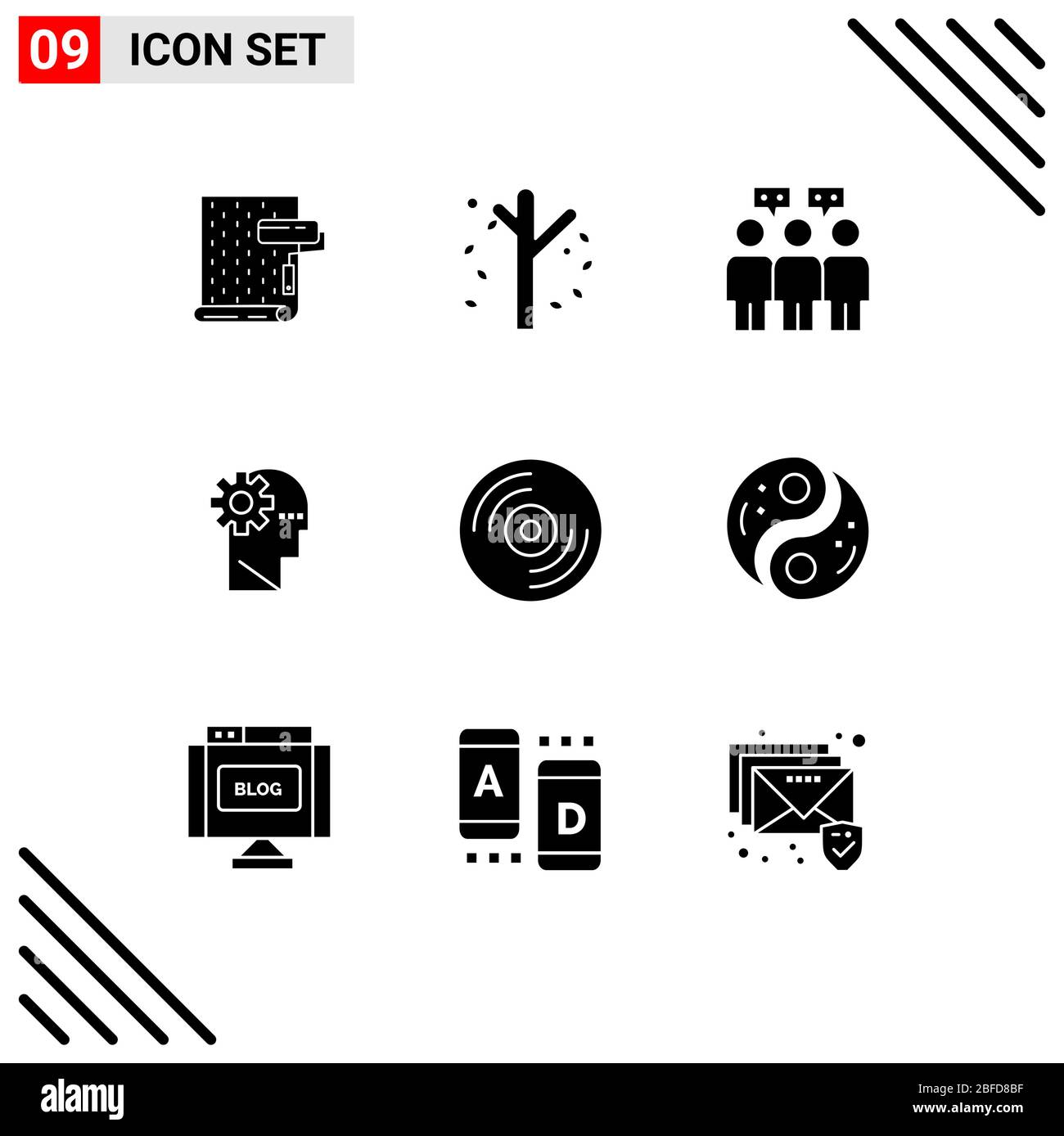 9 interfaccia utente Solid Glyph Pack di segni moderni e simboli di disco, apprendimento, stagione, processo, team Editable Vector Design Elements Illustrazione Vettoriale