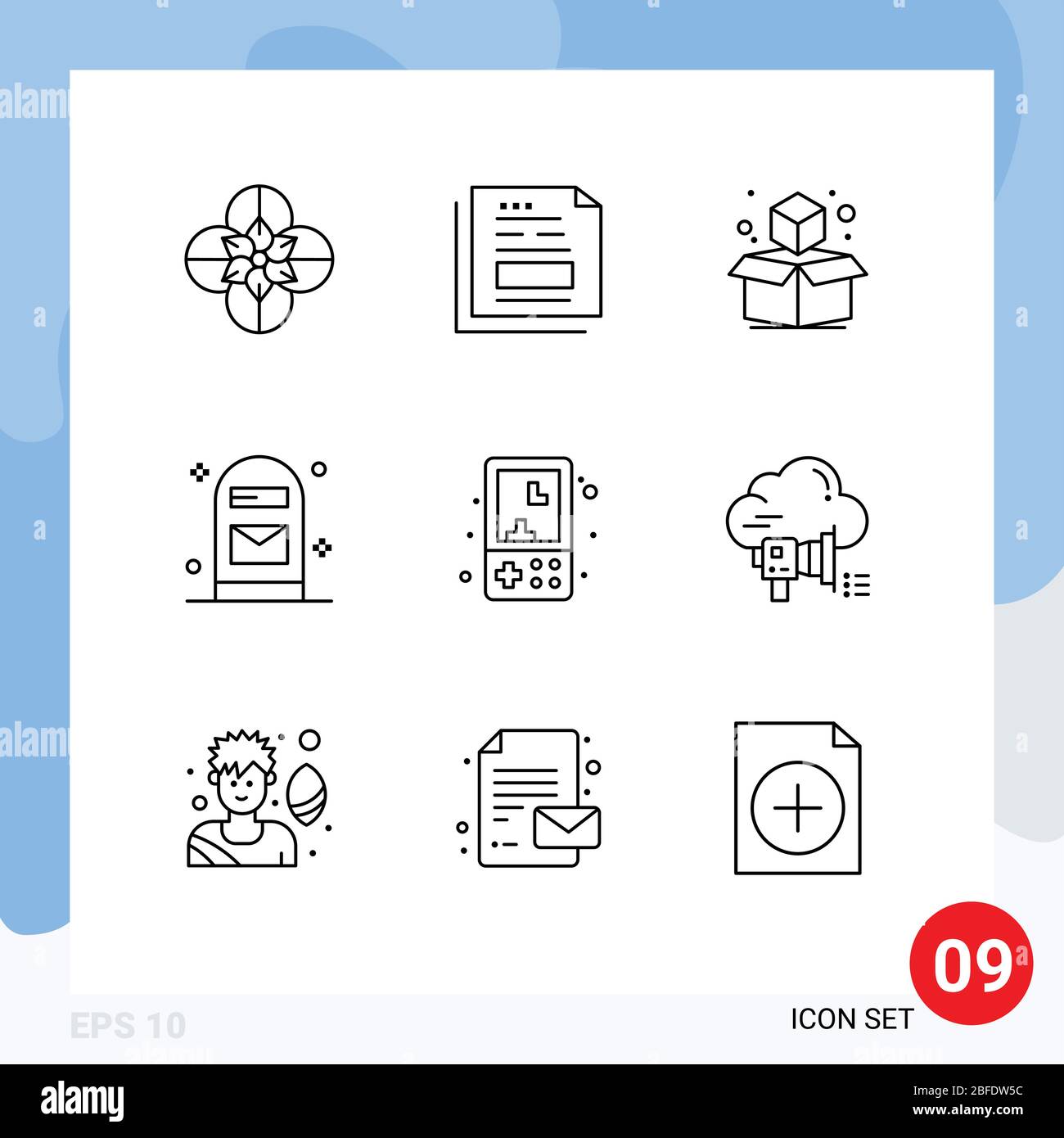 Set moderno di 9 linee e simboli come divertimento, posta, ufficio, box Editable Vector Design Elements Illustrazione Vettoriale