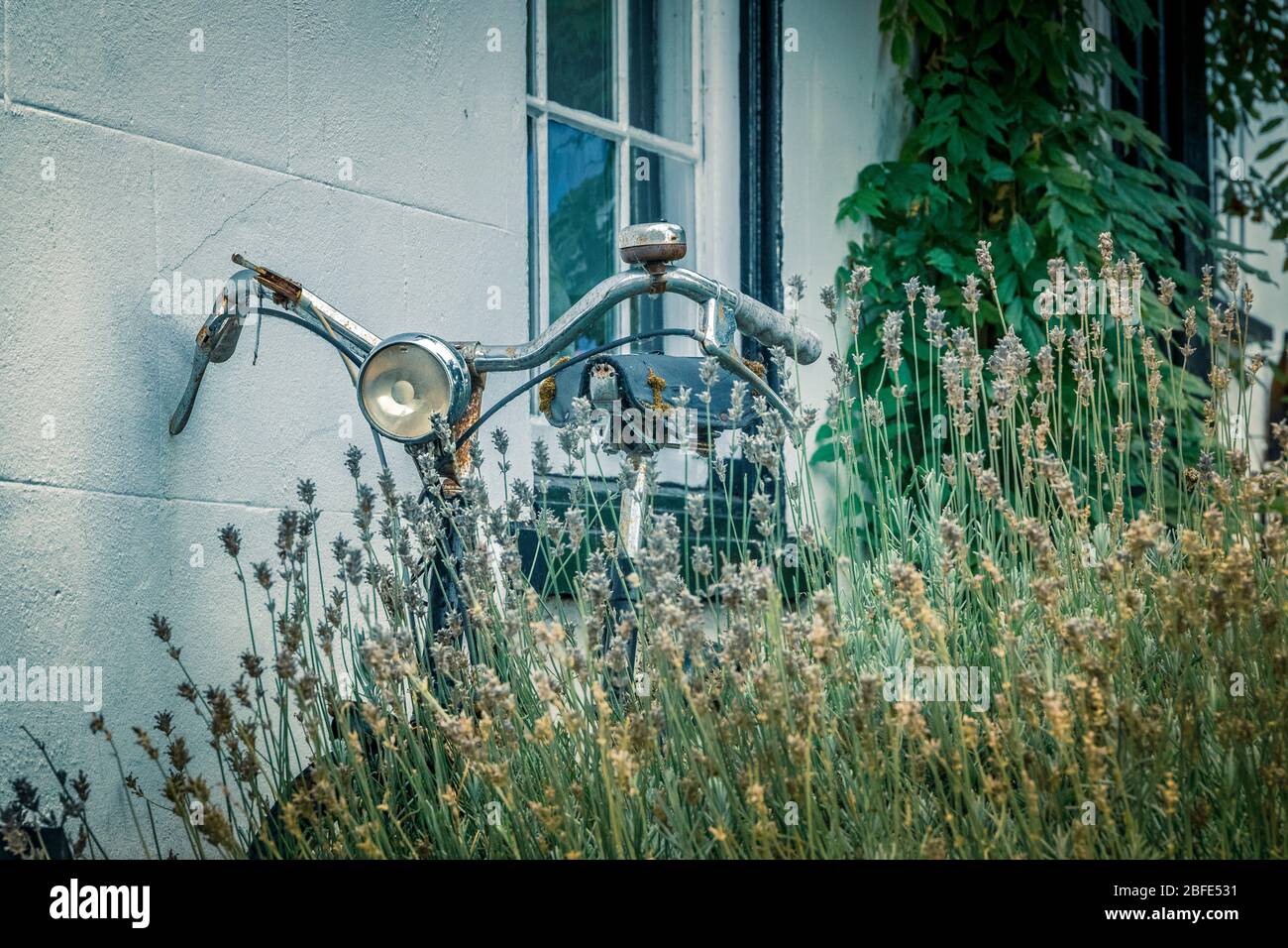 bicicletta in stile antico nel giardino dei font Foto Stock
