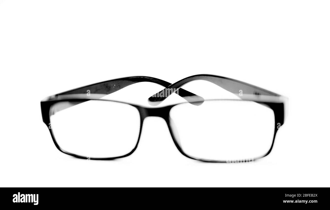 occhiali neri su sfondo bianco. Foto Stock