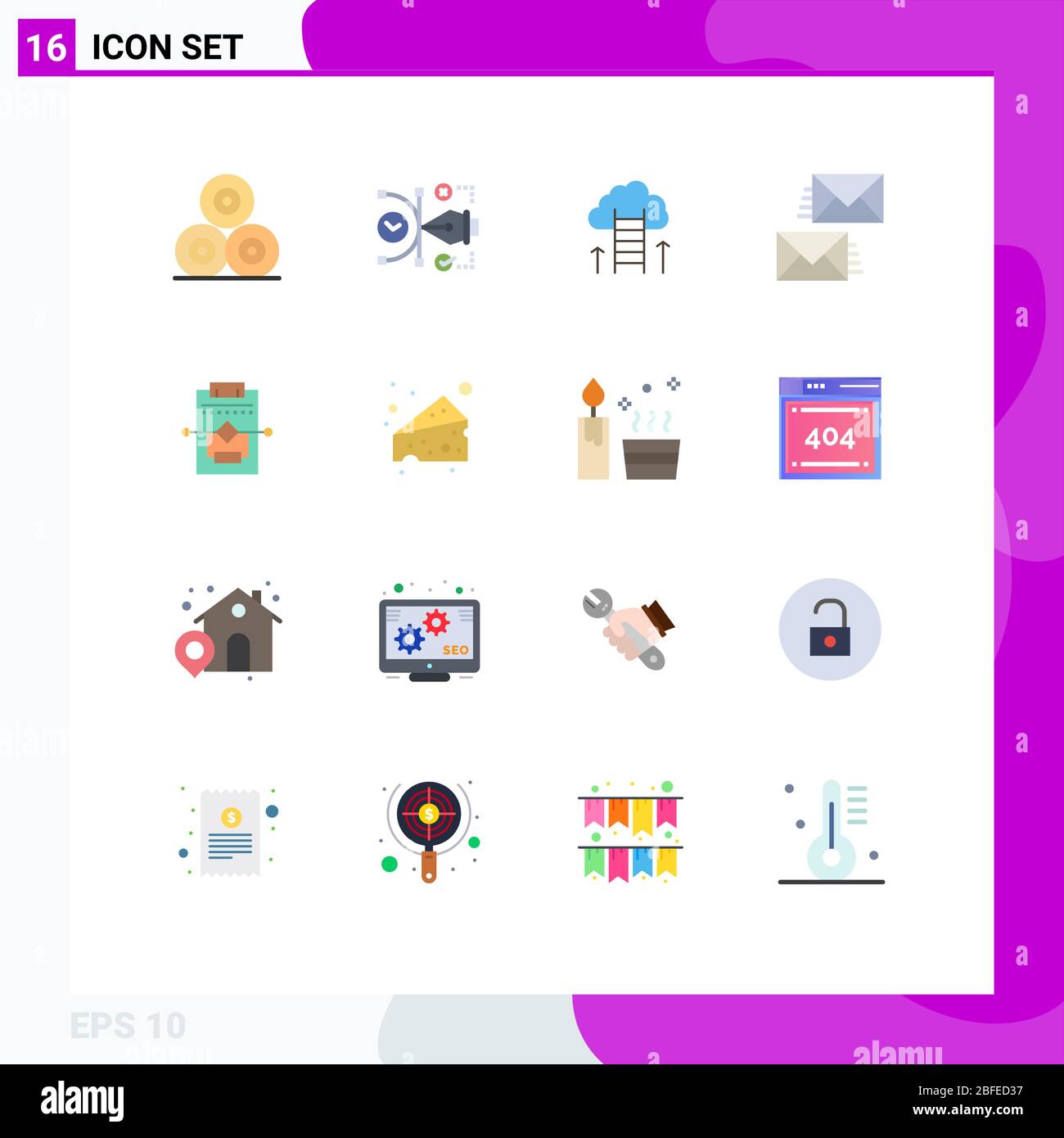 Set moderno di 16 colori e simboli piatti come e-mail, contatto, modificabile, comunicazione, successo pacchetto editabile di elementi di progettazione vettoriale creativa Illustrazione Vettoriale