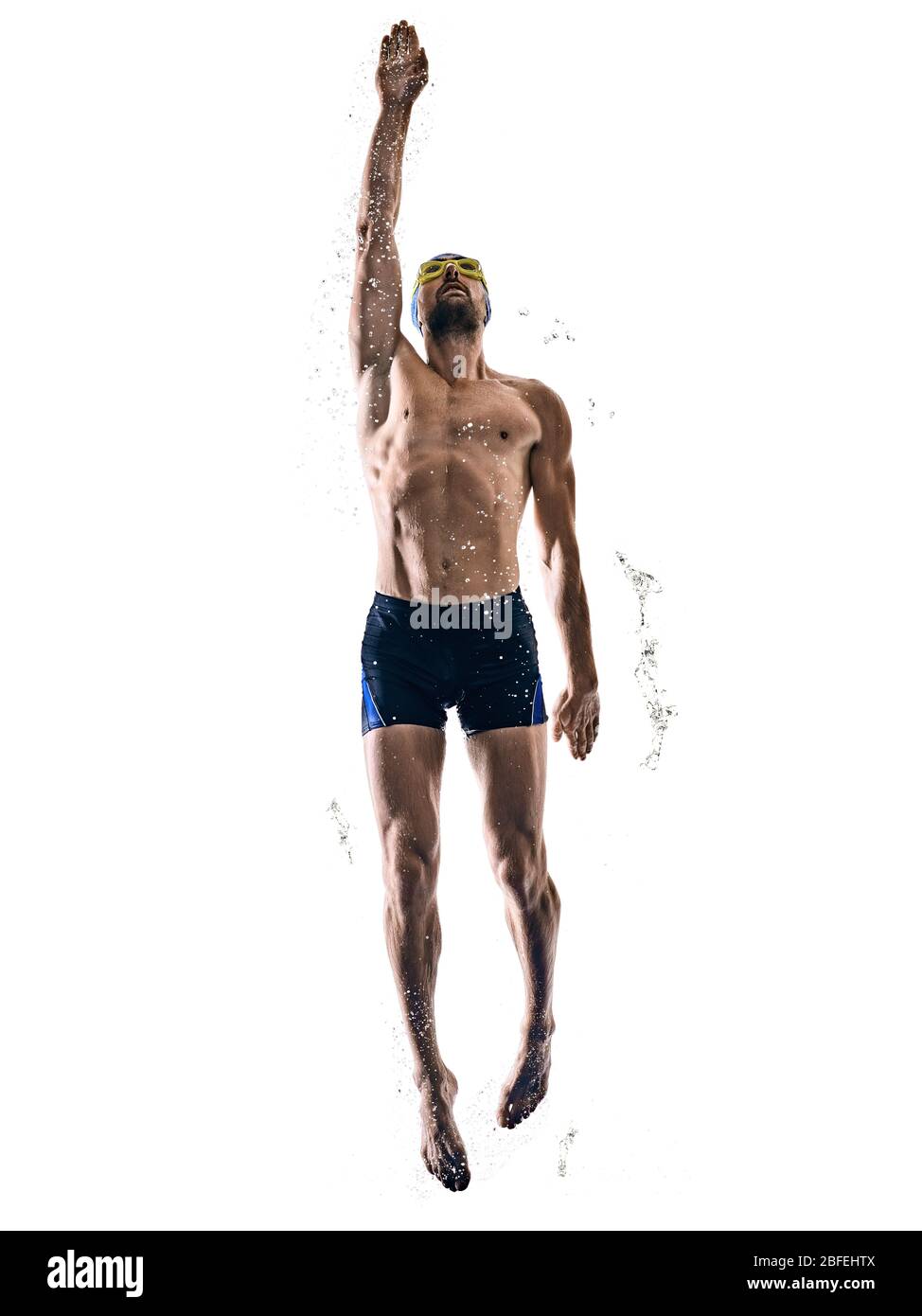un uomo caucasico sport nuoto silhouette isolato su sfondo bianco Foto Stock