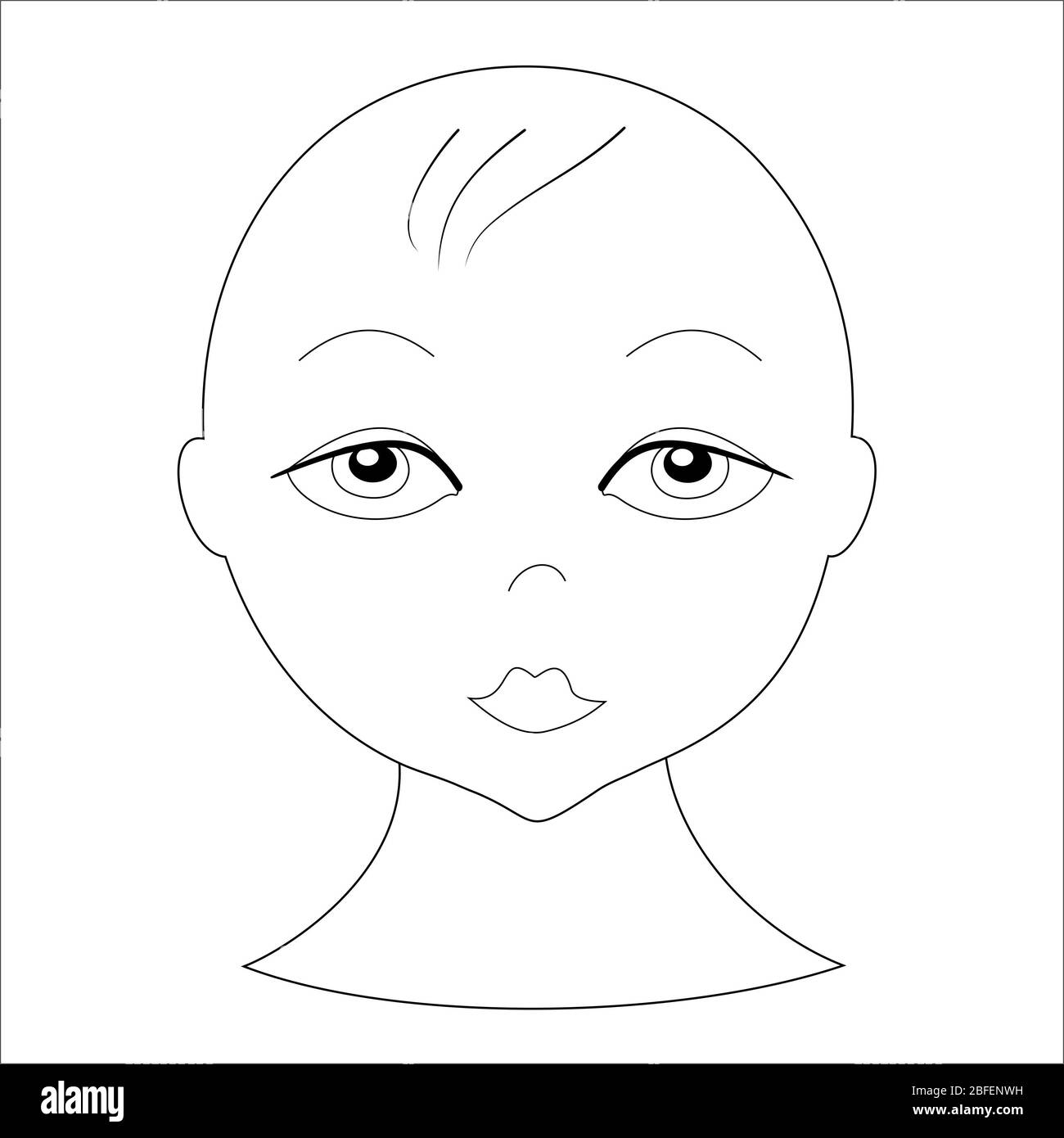 Faccia del modello. Forma della testa. Bambino ragazzo, bambina, senza capelli. Libro da colorare per bambini. Illustrazione, penna sottile, sfondo bianco e nero Foto stock - Alamy