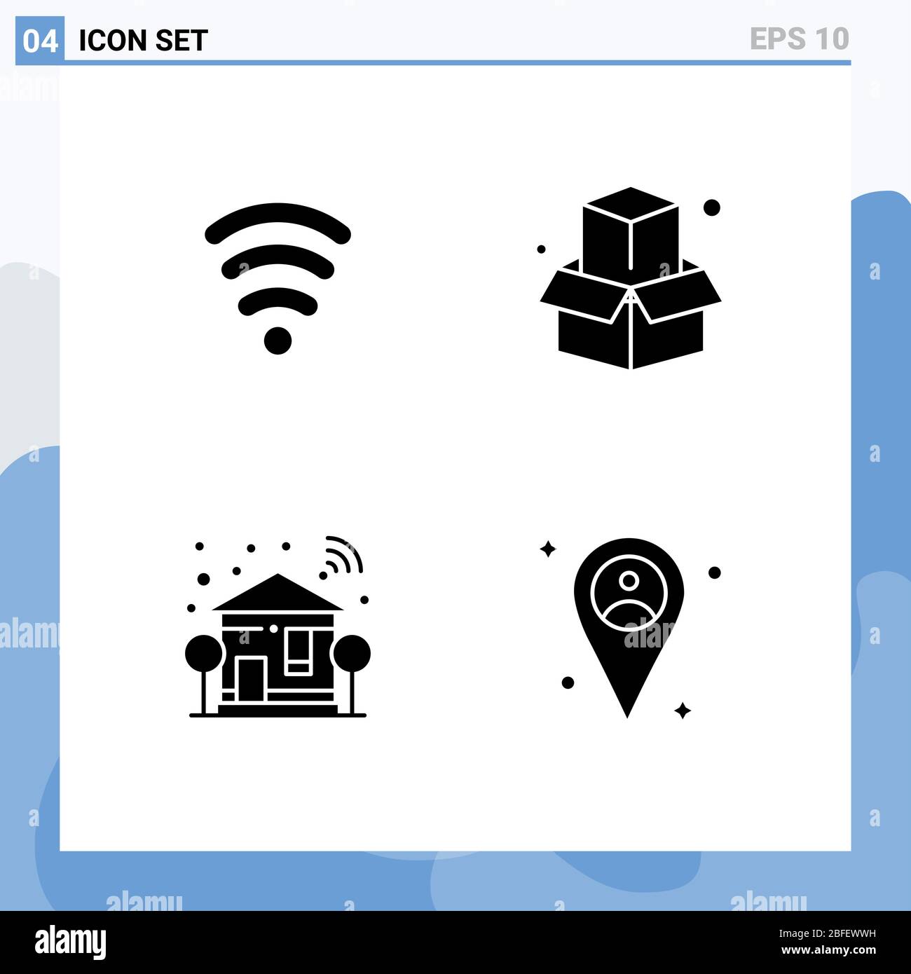Simboli icone universali Gruppo di 4 moderni glifi solidi di wifi, wifi, box, home, location elementi di progettazione vettoriale modificabili Illustrazione Vettoriale