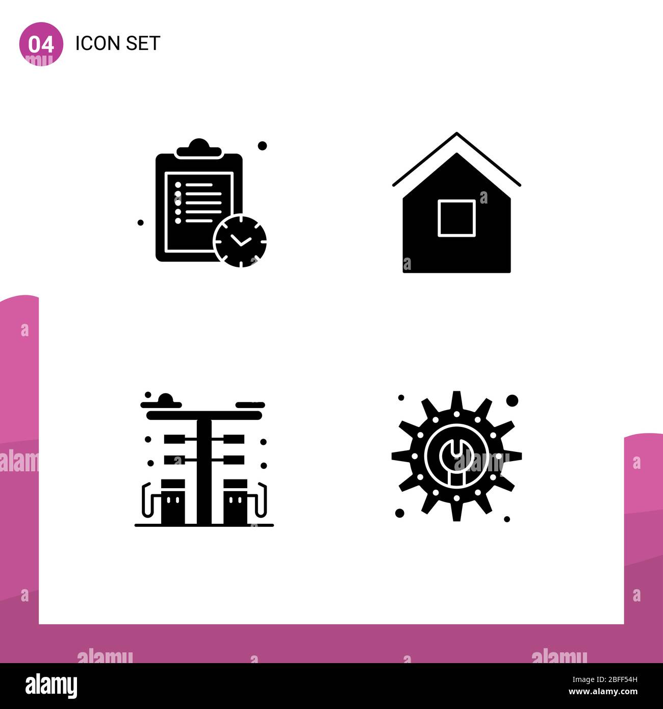 Solid Glyph Pack di 4 simboli universali di pianificazione, paesaggio urbano, costruzione, capanna, gas elementi di progettazione vettoriale editabili Illustrazione Vettoriale