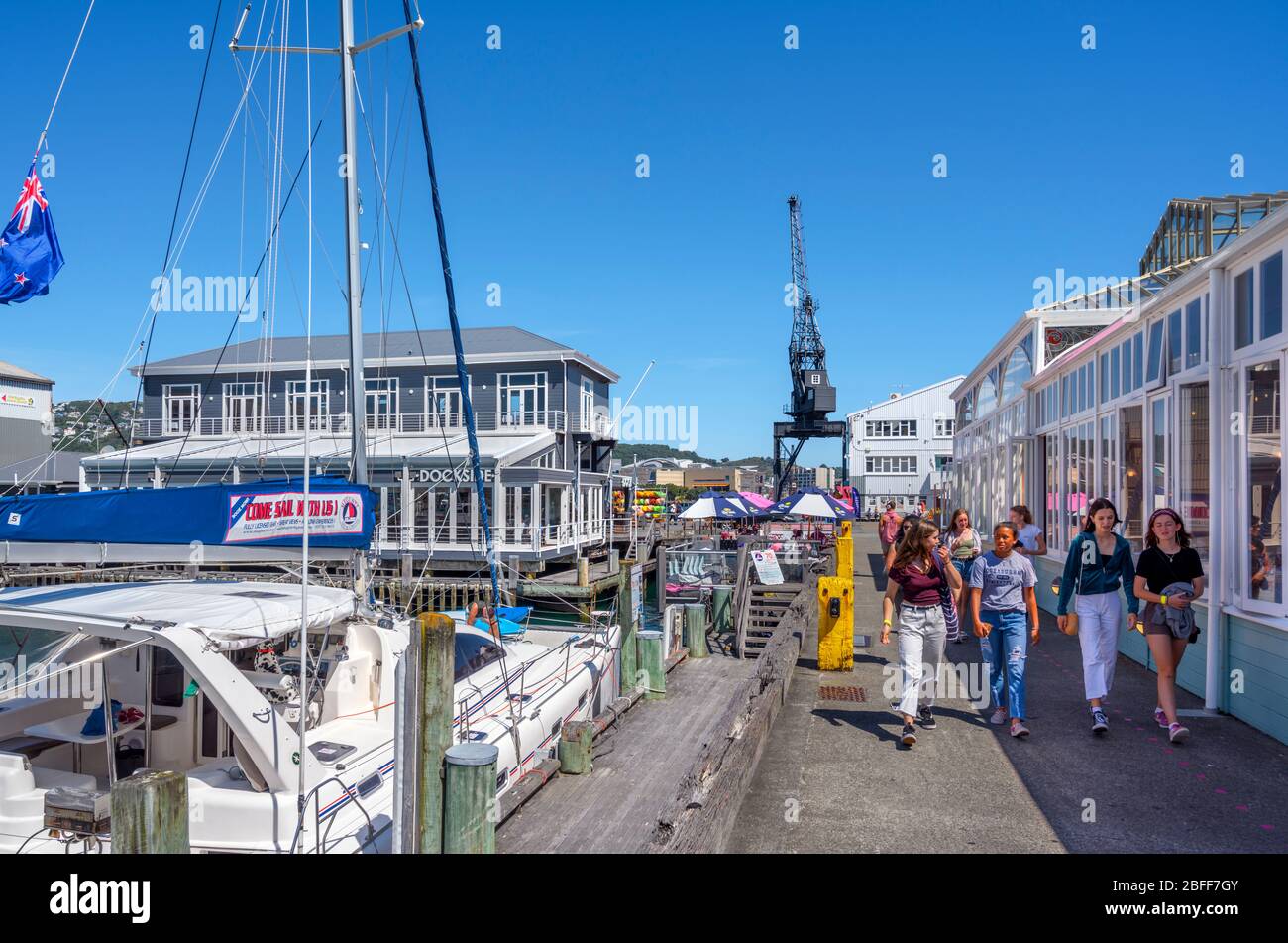 Lungomare a Queens Wharf, Wellington, Nuova Zelanda Foto Stock