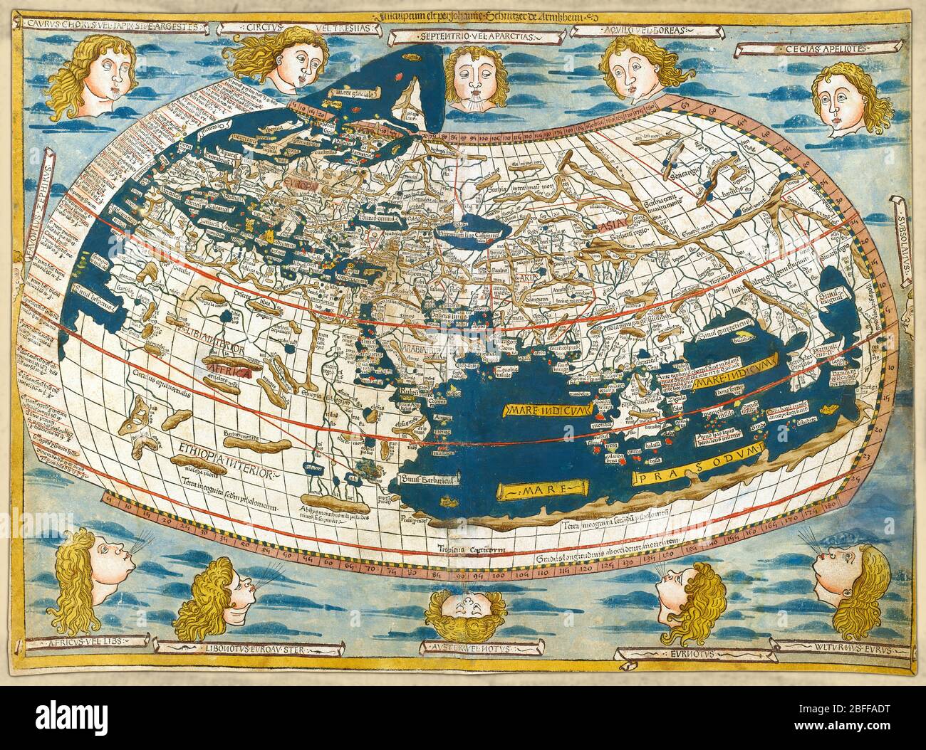 Ulm Tolomeo Mappa del mondo da 1482 Foto Stock