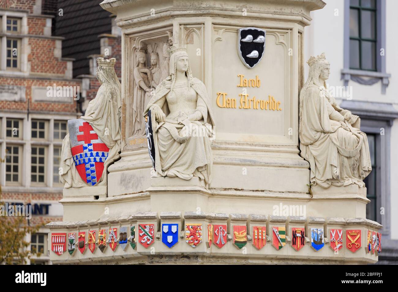 Jacob Van Artevelde monumento, Vrijdag Mercato, Gand, Fiandre Orientali, Belgio, Europa Foto Stock