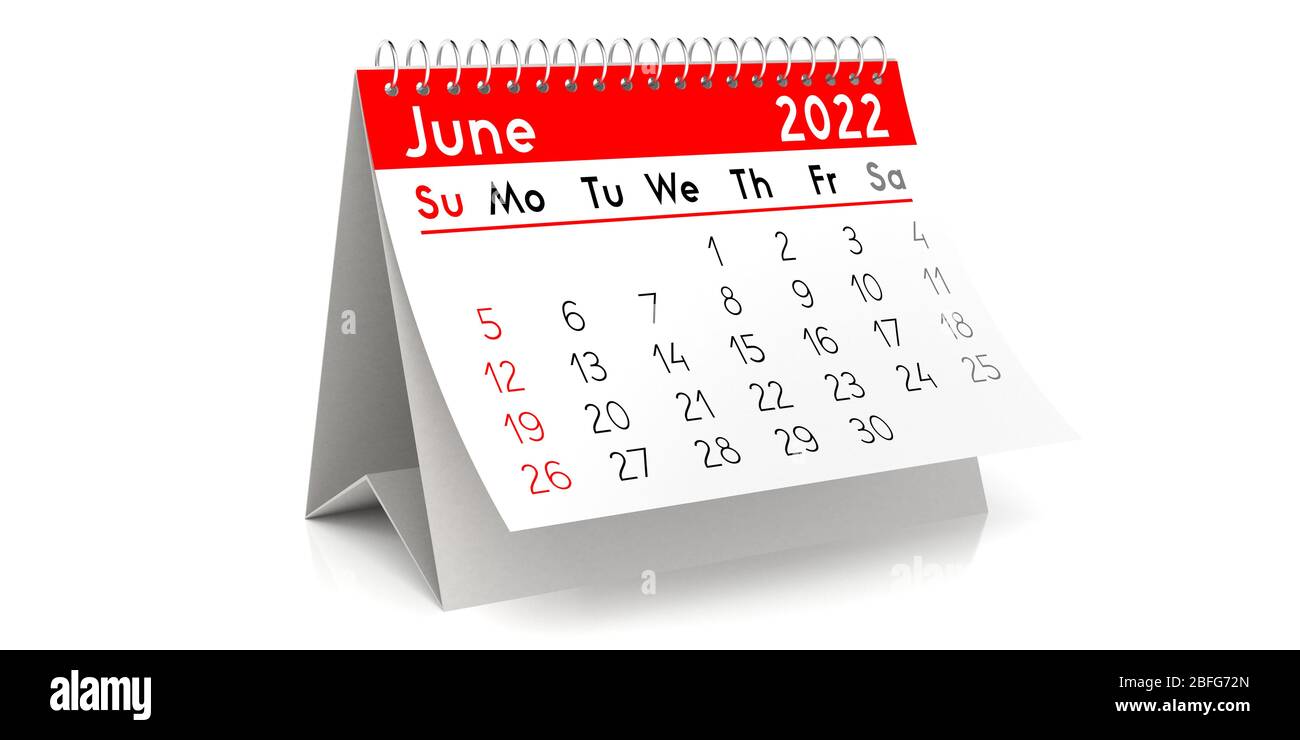 Giugno 2022 - calendario delle tabelle - illustrazione 3D Foto Stock