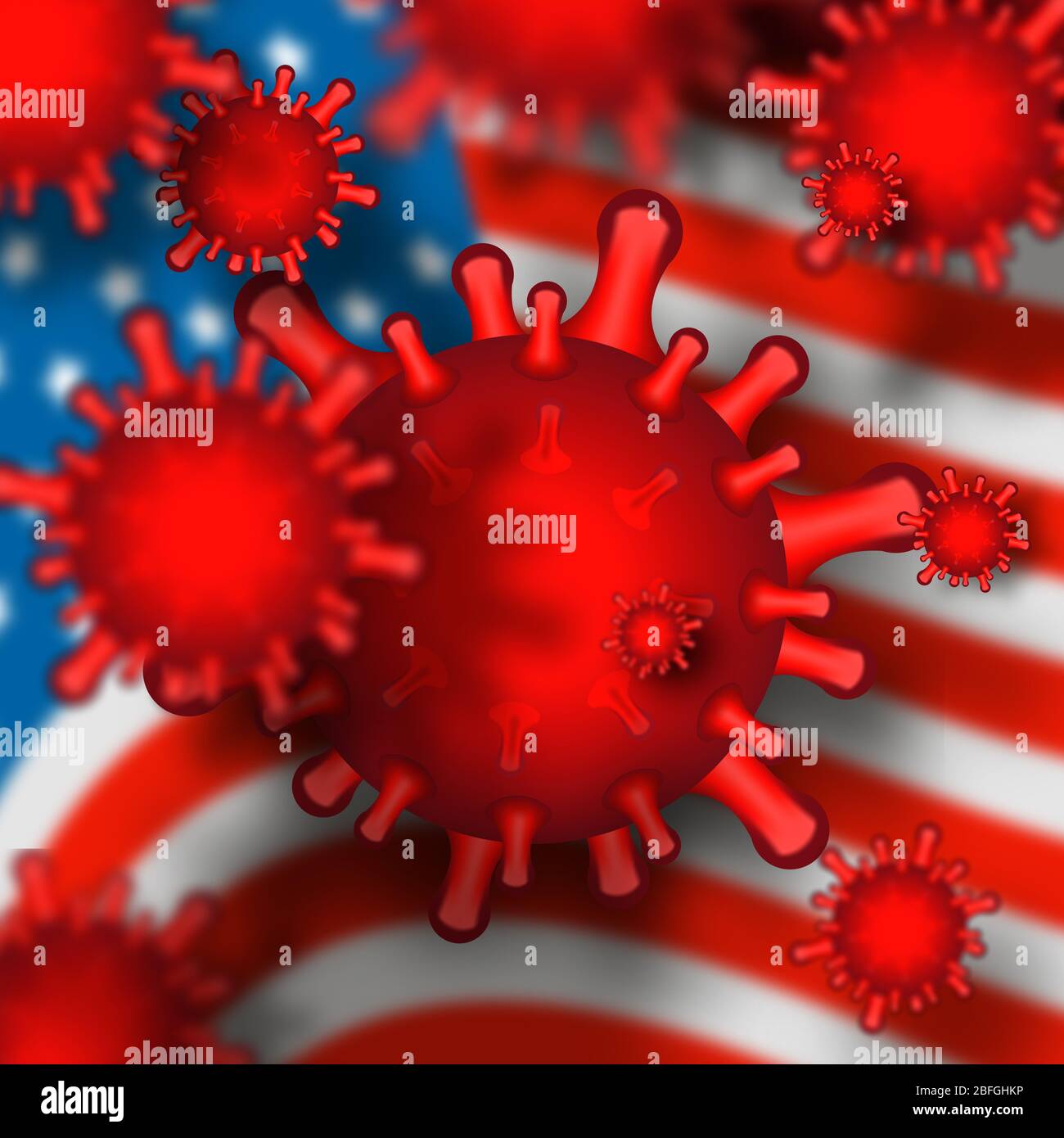 Coronavirus in tema USA. Sfondo raster con bandiera americana Foto Stock