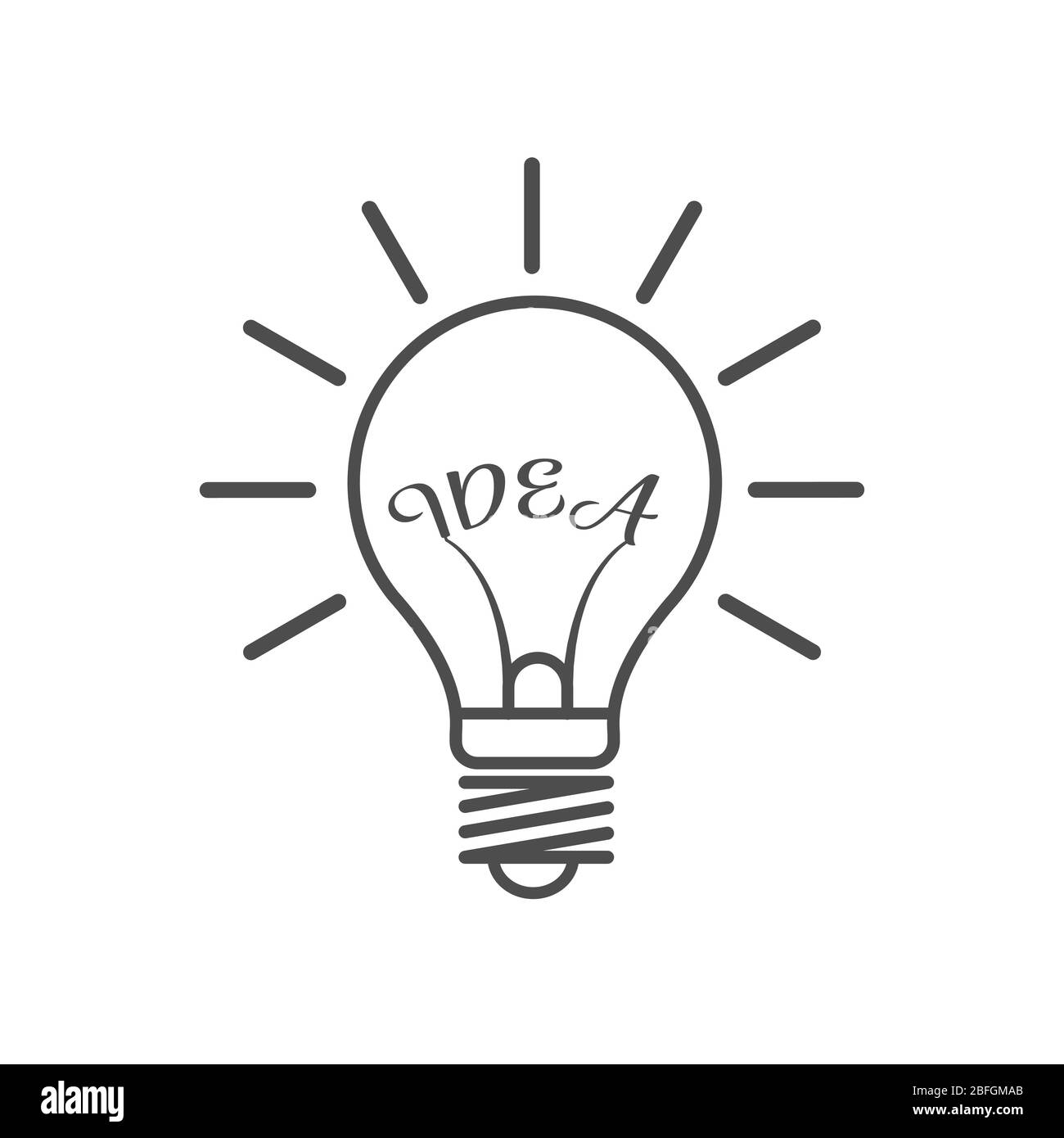 Lampadina e idea di parola. Icona idea. Poligono vuoto. Illustrazione di stock isolata su sfondo bianco. Design semplice Illustrazione Vettoriale