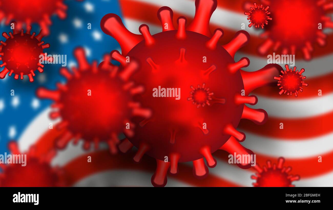 Coronavirus in tema USA. Sfondo rosso raster Foto Stock