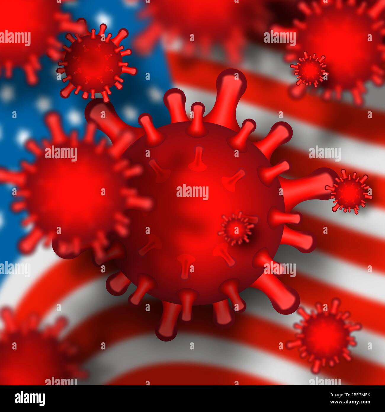 Coronavirus in tema USA. Sfondo rosso raster Foto Stock