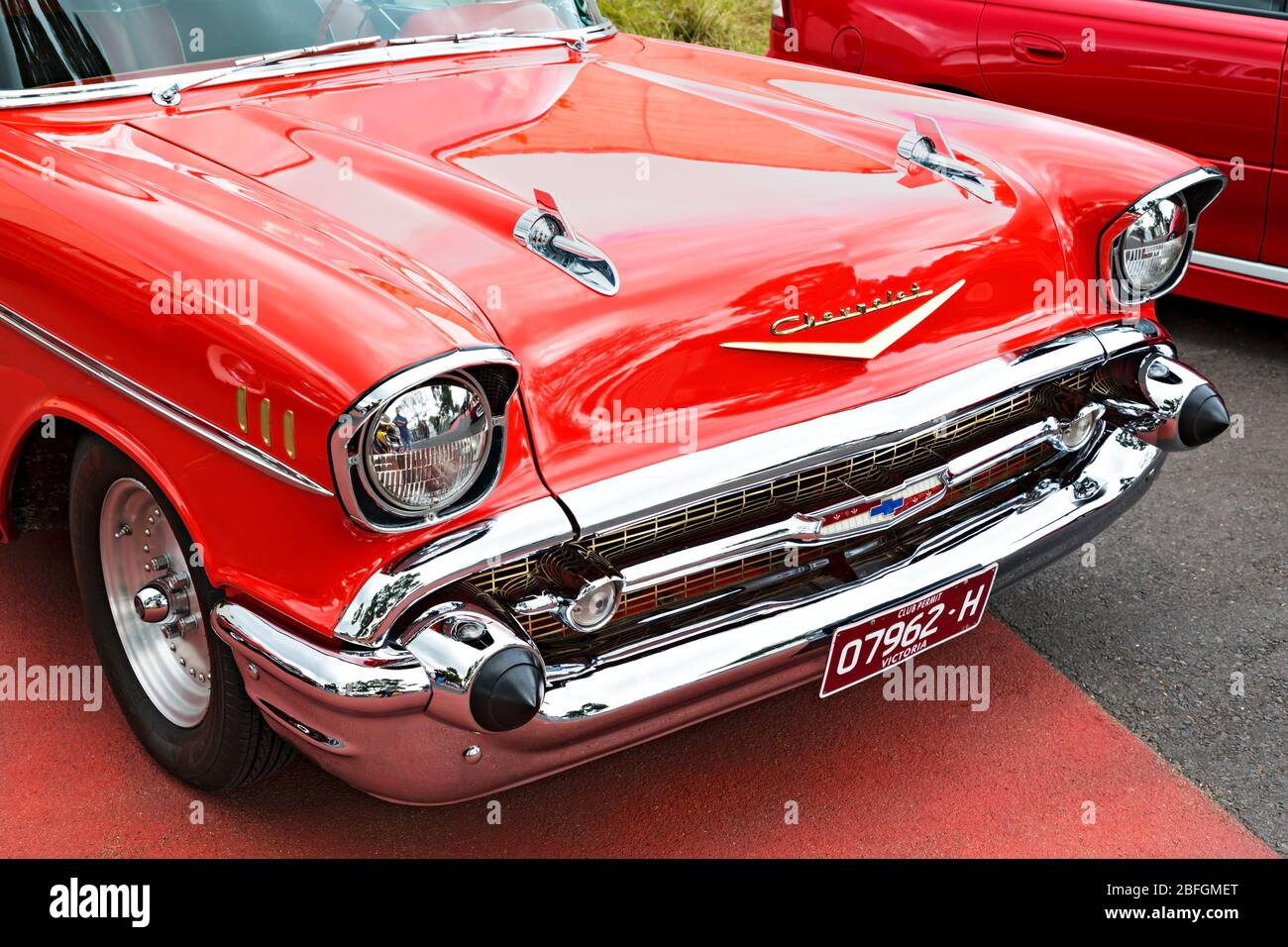 Automobili / American Made 1957 Chevolet esposto al Motor show di Melbourne Victoria Australia. La vettura è dotata di motore V8.la posizione è Megu Foto Stock