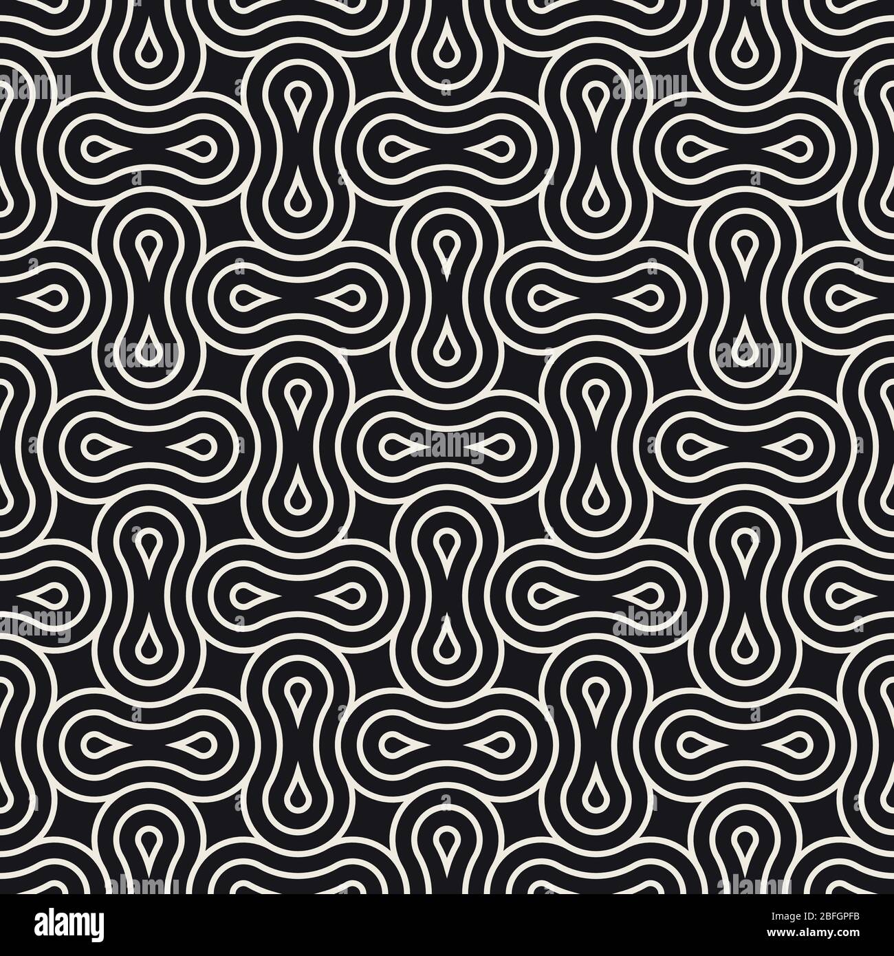 Pattern interlacciato senza giunture vettoriale. Texture linee arrotondate astratte e moderne. Ripetizione di cerchi geometrici forme reticolo. Illustrazione Vettoriale