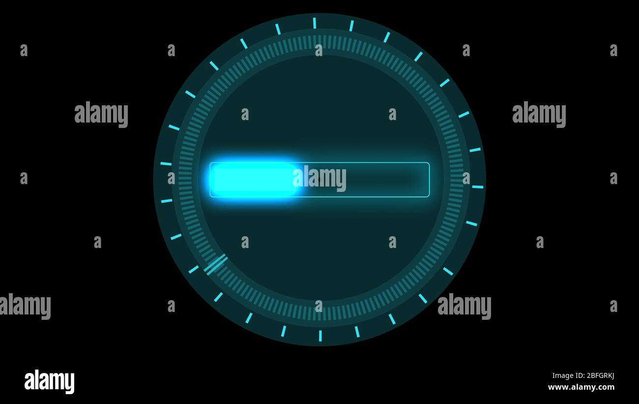 HUD animazione scientifica computer icona display. Elementi del display del quadro strumenti con illuminazione olografica. Interfaccia di effetti visivi della tecnologia. Foto Stock