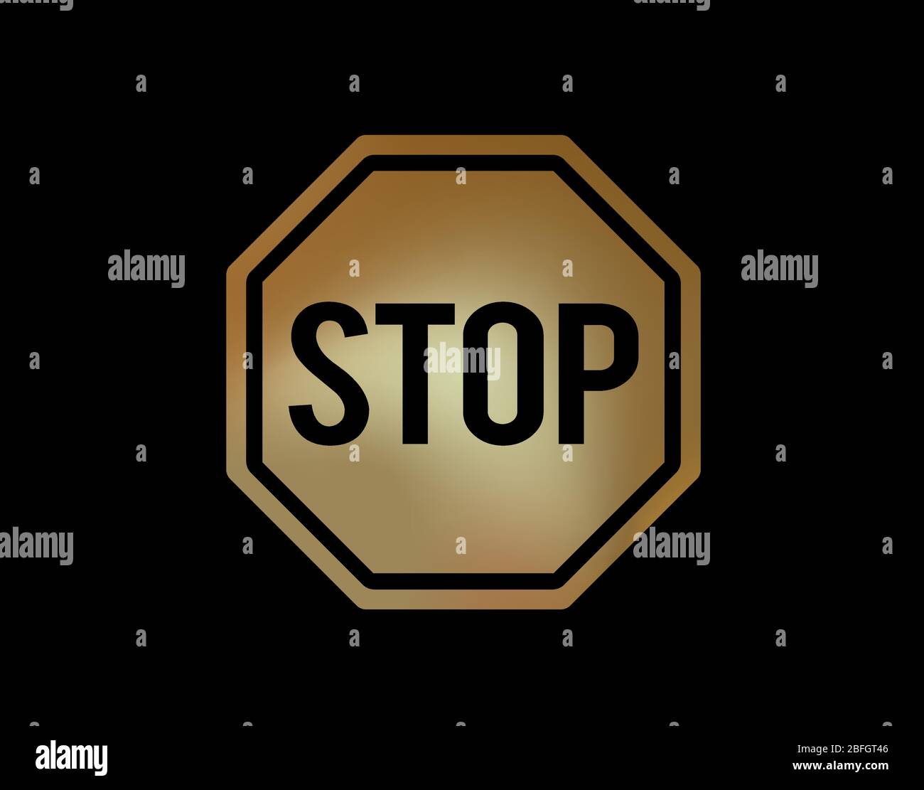 Il segno di avviso di stop dorato icona piatta simbolo della strada formato vettoriale Illustrazione Vettoriale