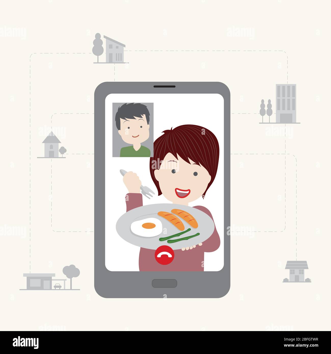 Resta connesso durante i momenti di cucina grazie alle tecnologie sociali e alle applicazioni mobili Illustrazione Vettoriale