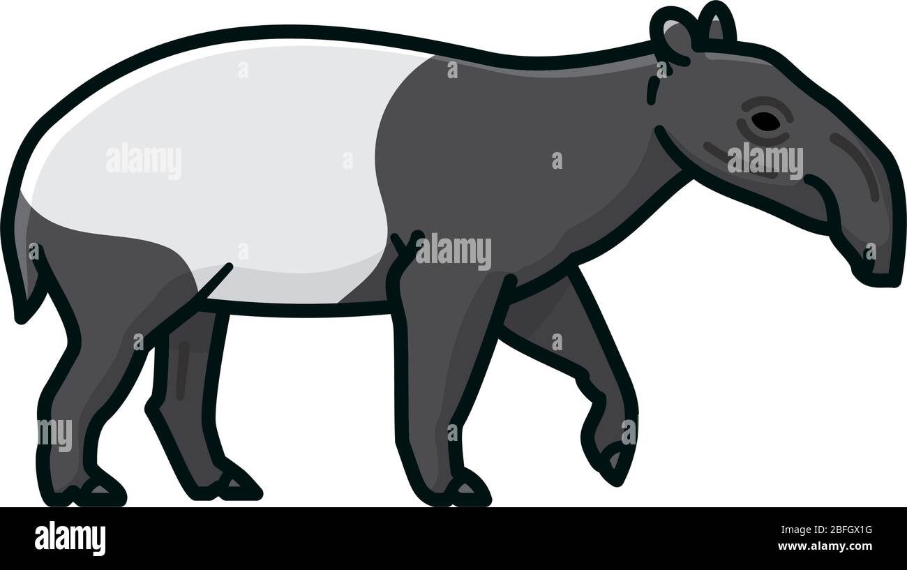 Illustrazione vettoriale isolata di tapir malese per il giorno di Tapir il 27 Aprile. Simbolo di colore della fauna selvatica asiatica. Illustrazione Vettoriale
