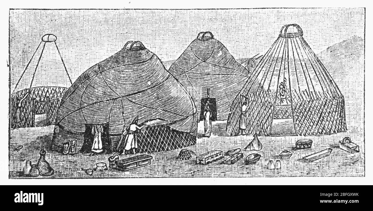Yurt, casa nomade, illustrazione da libro datato 1916 Foto Stock