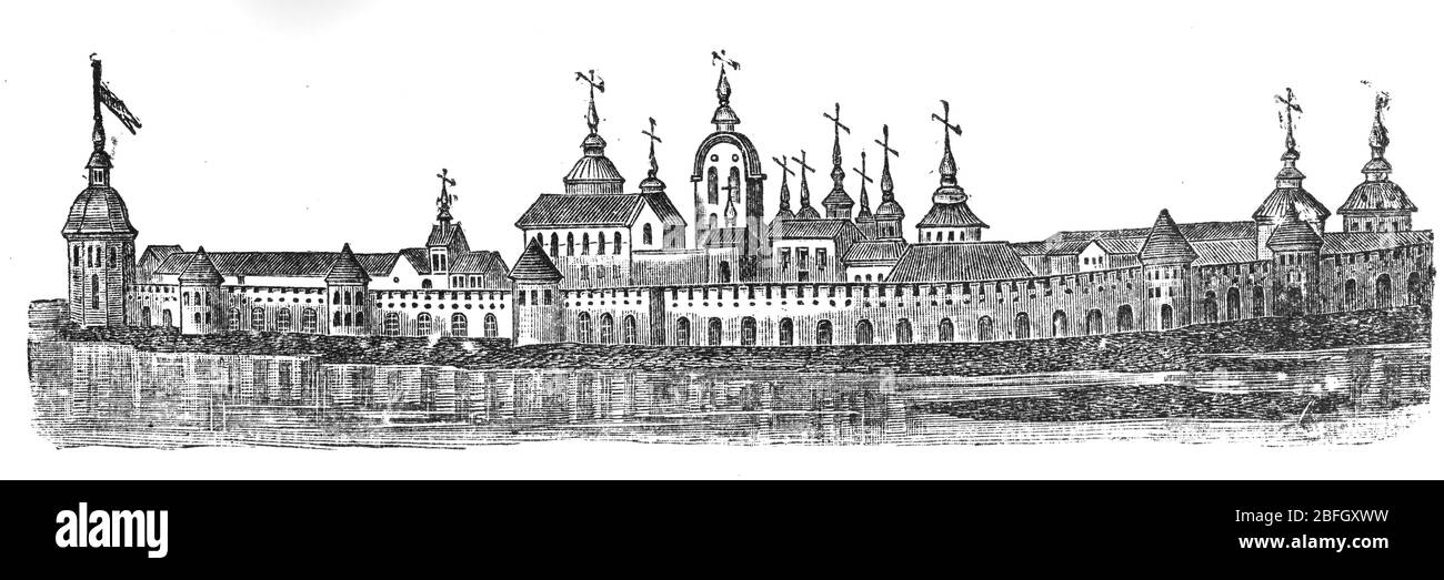 Monastero di Kirillo-Belozersky, Kirillov, regione di Vologda, illustrazione da un libro datato 1916 Foto Stock