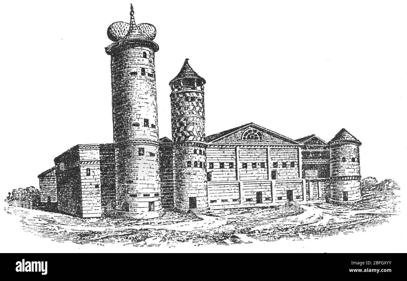 Casa di campagna Stroganov del XVII secolo a Solvychegodsk, regione di Arkhangelsk, illustrazione da libro datato 1916 Foto Stock