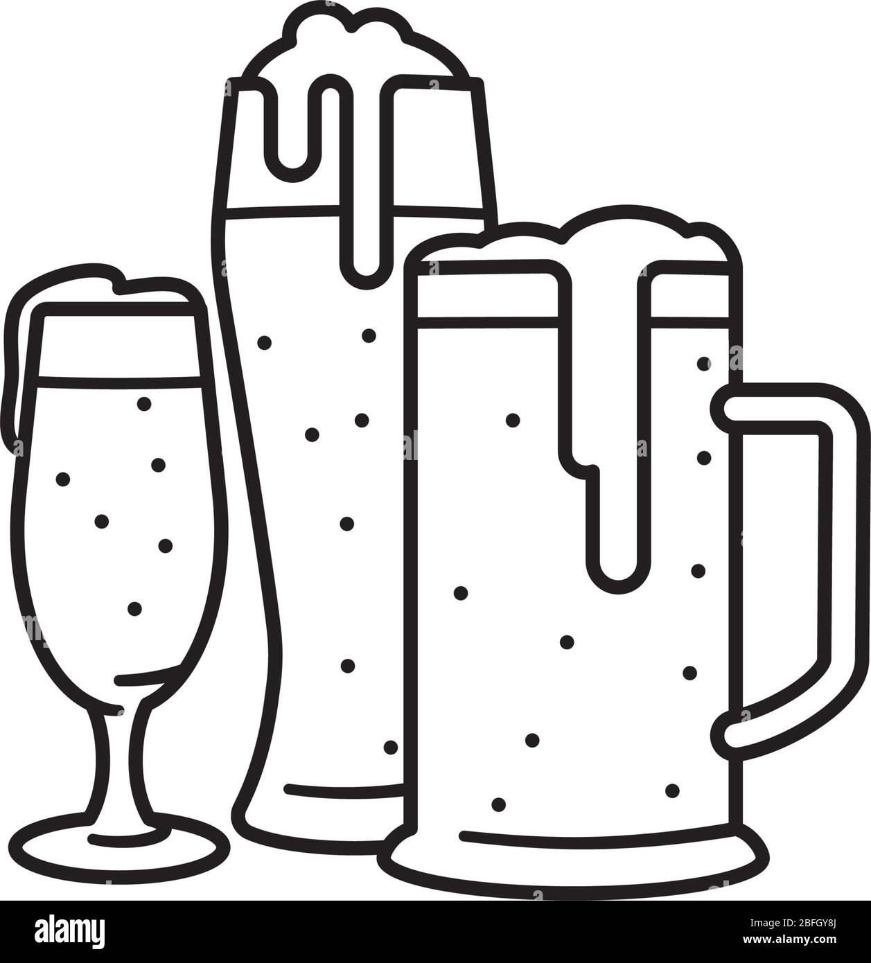 Varietà di bicchieri di birra icona a linea vettoriale. Simbolo del contorno delle bevande alcoliche tradizionalmente preparate. Illustrazione Vettoriale