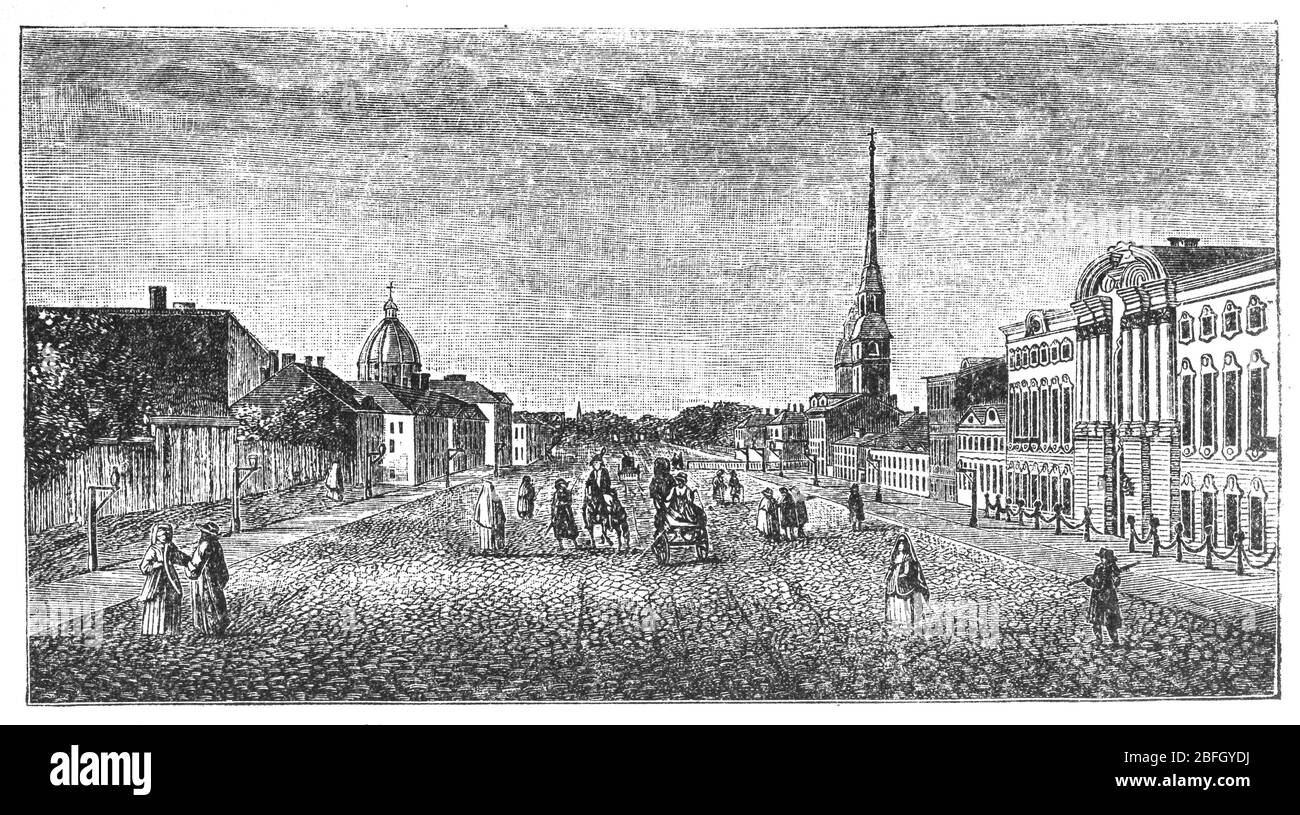 Prospettiva Nevsky, San Pietroburgo, 18 ° secolo, illustrazione da libro datato 1916 Foto Stock