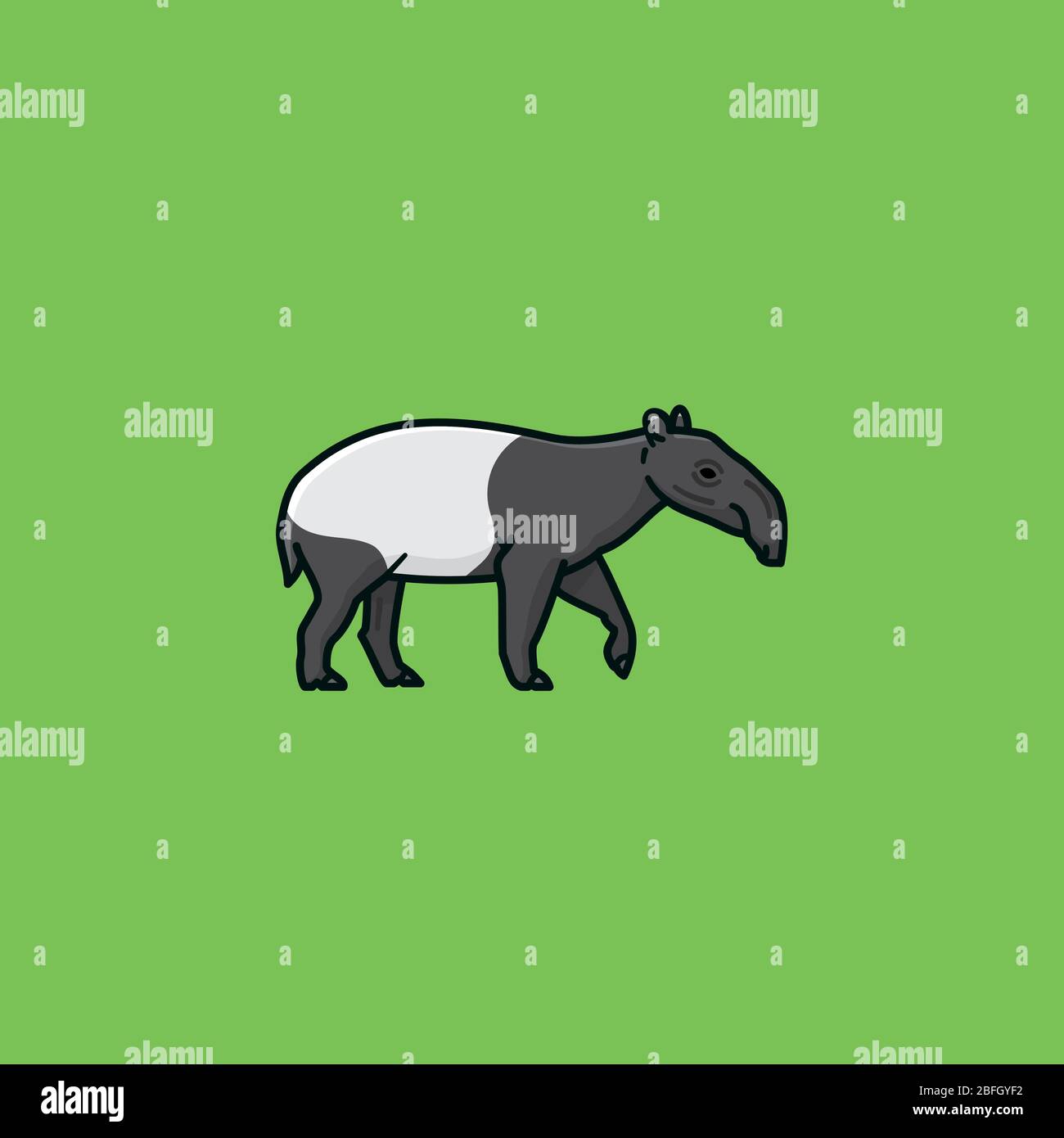 Illustrazione vettoriale di tapir malese per il giorno di Tapir il 27 Aprile. Simbolo di colore della fauna selvatica asiatica. Illustrazione Vettoriale