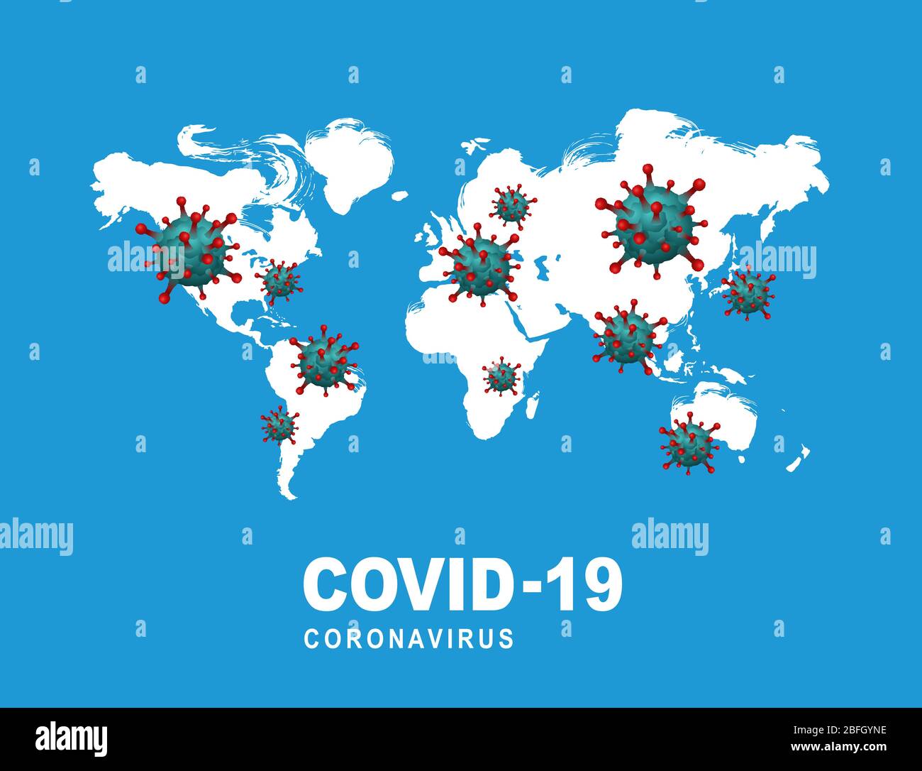 Covid-19 è sparso in tutto il mondo e rappresenta una mappa mondiale che oscilla a causa del rischio di coronavirus. Illustrazione Vettoriale
